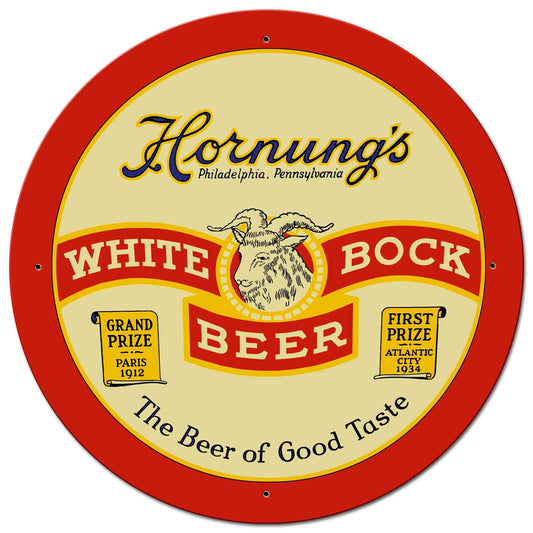 Hornung's White Bock Beer Vintage Metal Sign