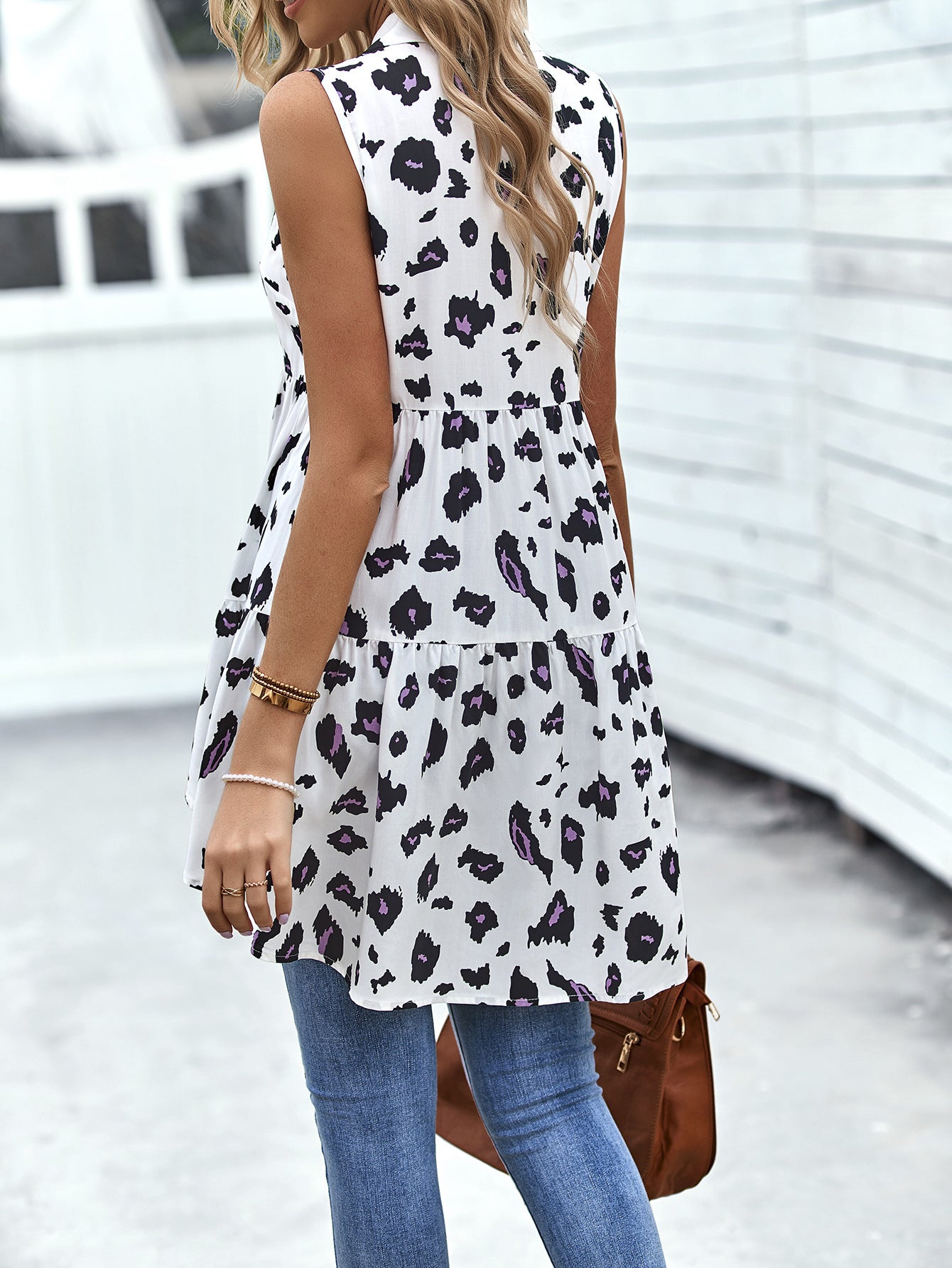 Devine Leopard High-Low Sleeveless Shirt